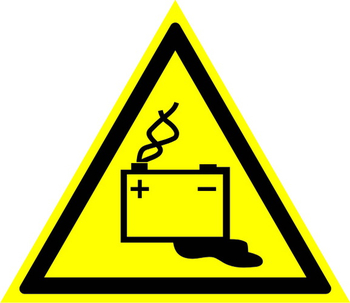 W20 осторожно! аккумуляторные батареи (пленка, сторона 200 мм) - Знаки безопасности - Предупреждающие знаки - Магазин охраны труда ИЗО Стиль